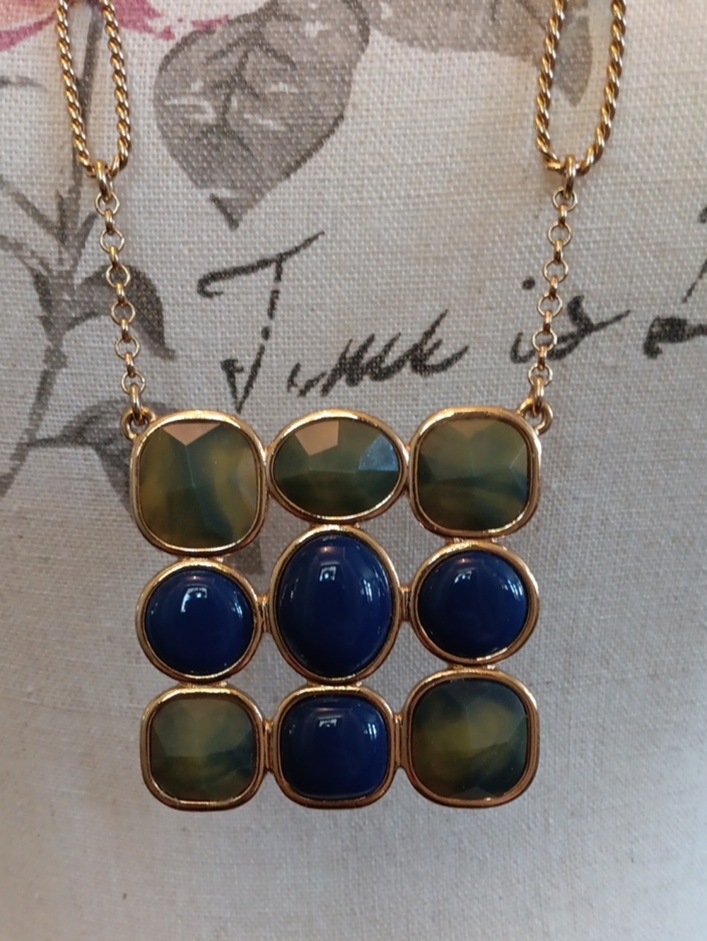 + Banana Republic Blue and Green Geometric Pendant Statement Necklace